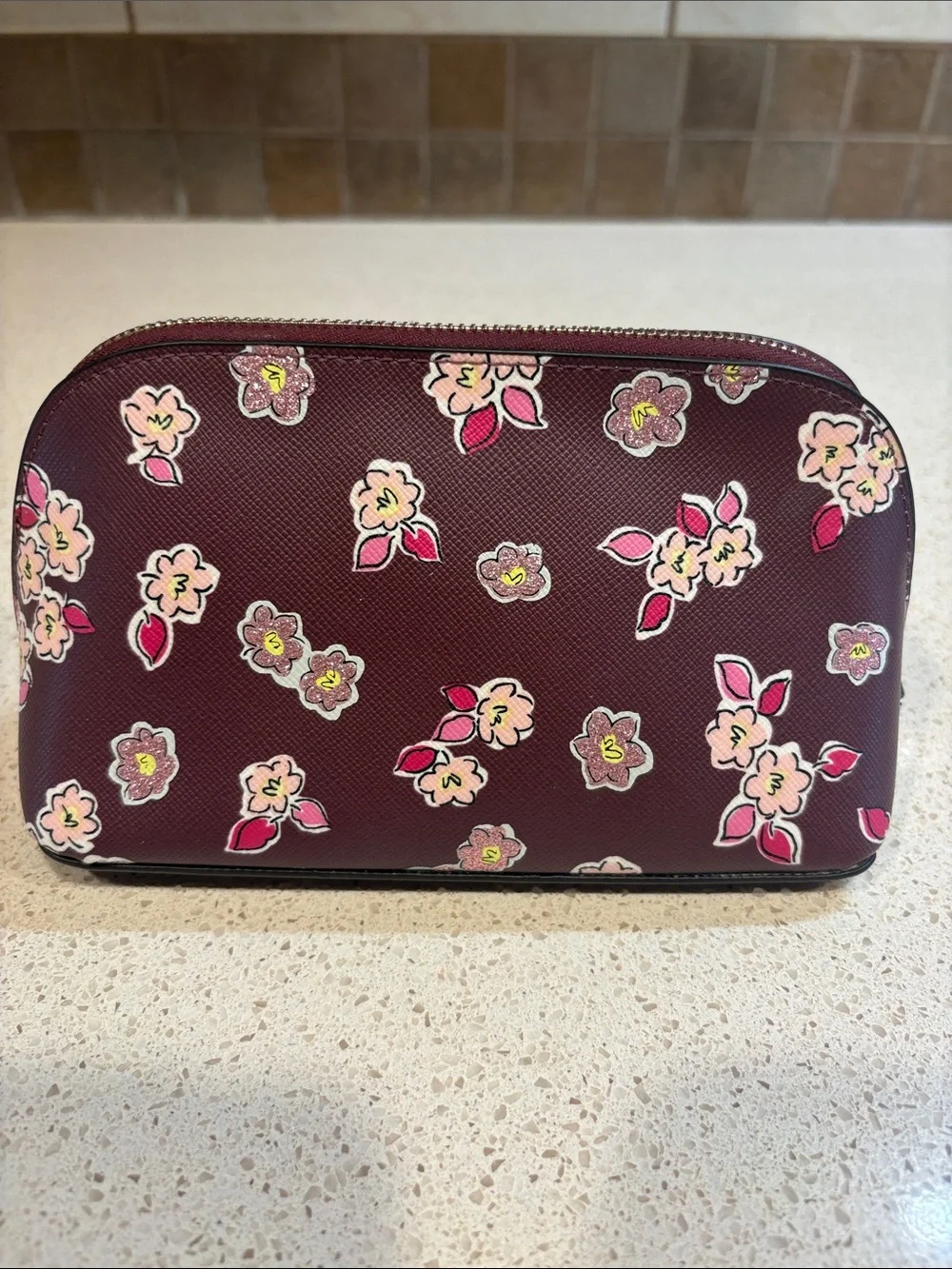 kate spade burgundy floral cosmetic pouch